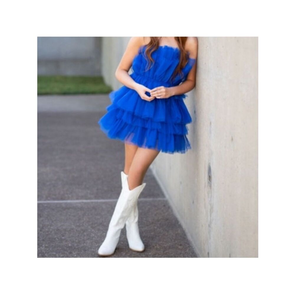 Mable tiered royal blue tulle mini dress
